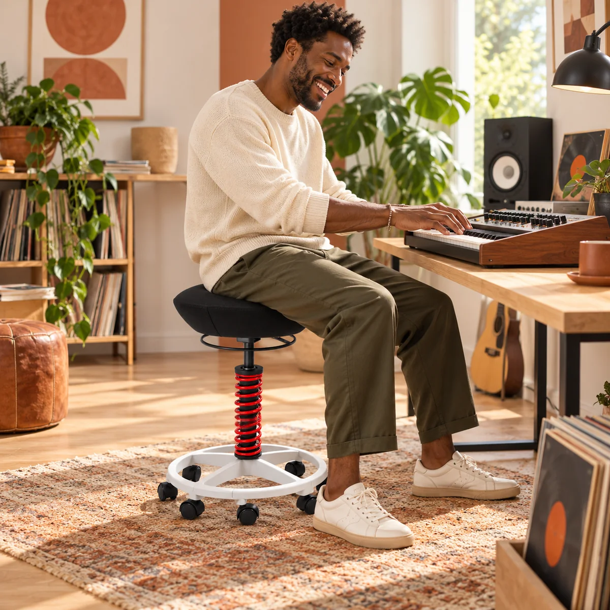 Music producer seated on the C11G-3 spring stool at a keyboard